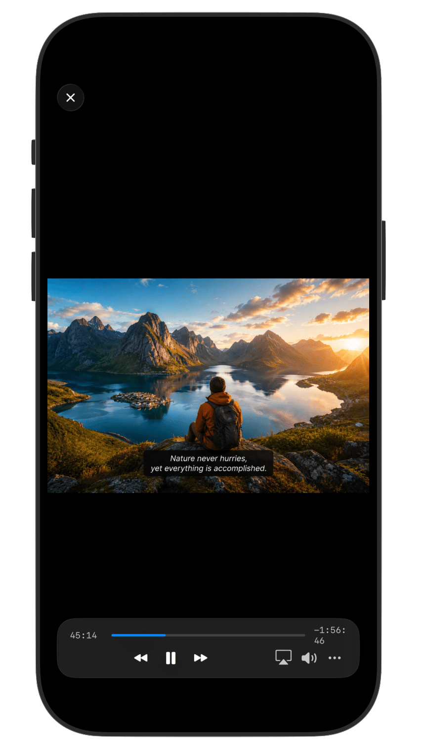 Veuo iPhone player with subtitles and playback controls